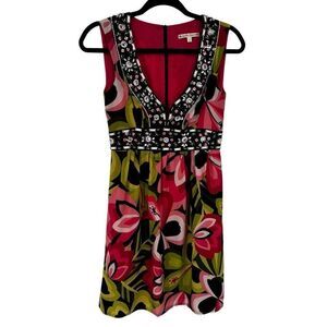 Nanette Lepore 'Mama Didn't Lie' Beaded Floral Multicolored Mini Dress Size 0